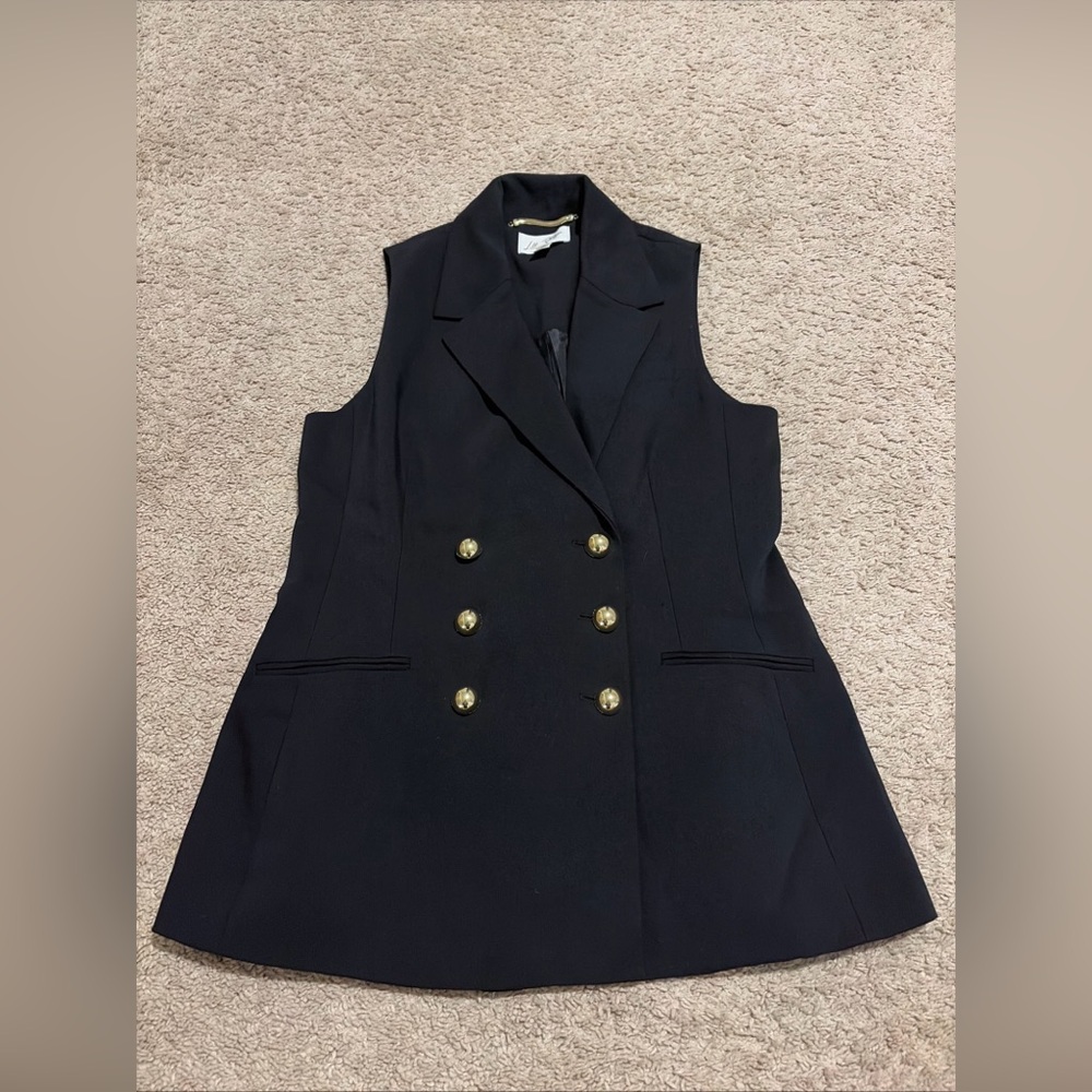 Lily Pulitzer Eudora Black Vest Jacket Top Gold Buttons Size 8